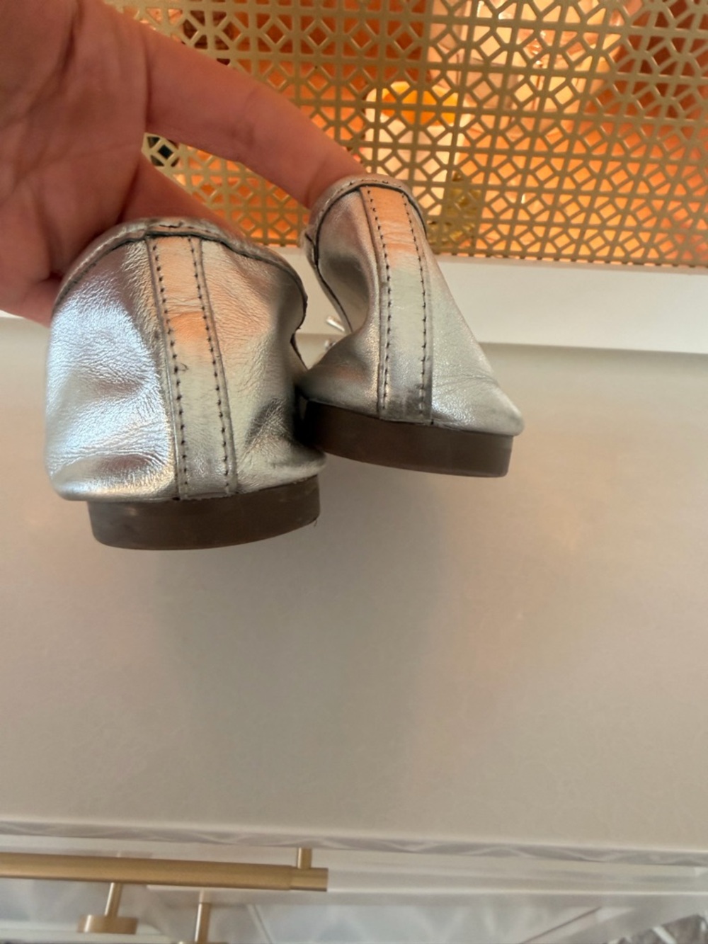 Silver Metallic Ballet Flats with Bow Detail - Picture 3 of 6